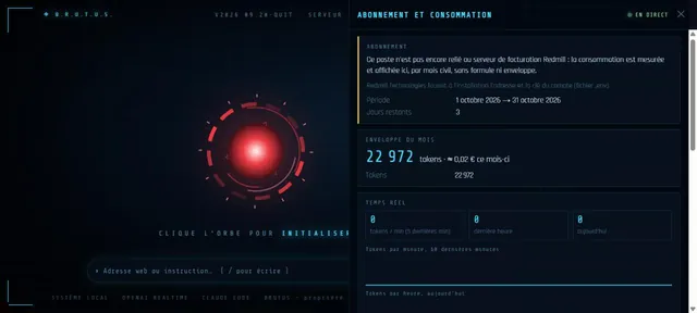 Capture d’écran du module Abonnement et consommation (Capture de l’interface · BRUTUS)