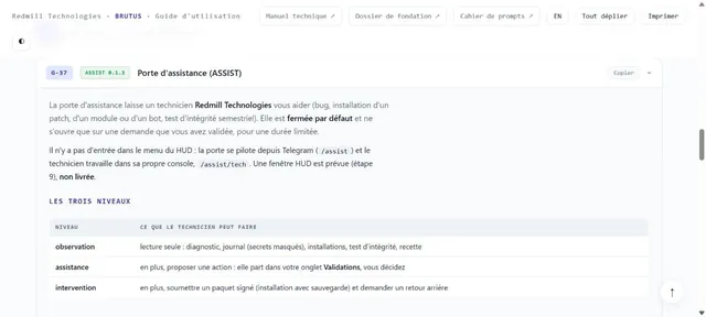Capture d’écran du module Porte d’assistance ASSIST (Extrait du guide d’utilisation · BRUTUS)