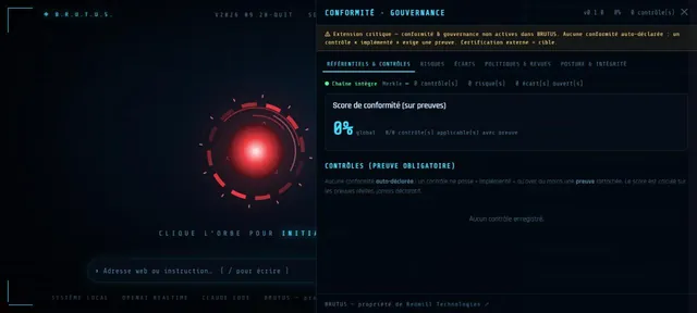 Capture d’écran du module Conformité (Capture de l’interface · BRUTUS)