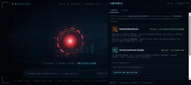 Capture d’écran du module Contrôle du poste et du navigateur (Capture de l’interface · BRUTUS)