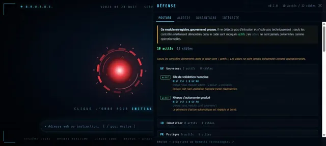 Capture d’écran du module Défense anti-intrusion (Capture de l’interface · BRUTUS)