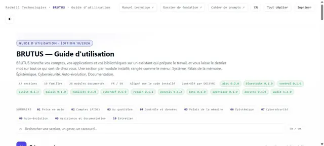 Capture d’écran du module Documentation embarquée (Extrait du guide d’utilisation · BRUTUS)