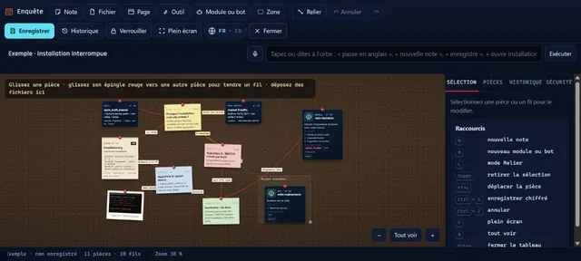 Capture d’écran du module Tableau d’enquête (Capture de l’interface · BRUTUS)