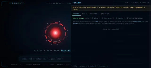 Capture d’écran du module Finance (Capture de l’interface · BRUTUS)