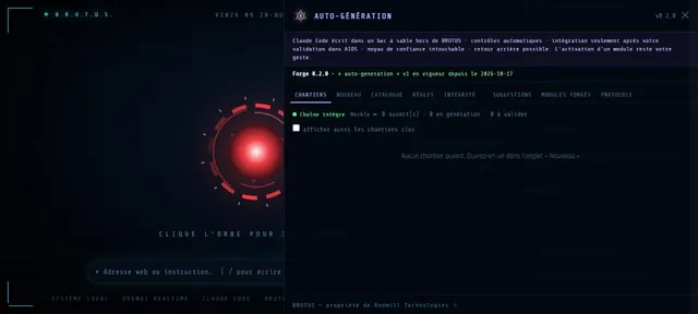 Capture d’écran du module Auto-génération (Forge) (Capture de l’interface · BRUTUS)