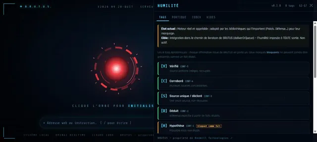 Capture d’écran du module Protocole Humilité (Capture de l’interface · BRUTUS)