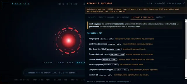 Capture d’écran du module Réponse à incident (Capture de l’interface · BRUTUS)