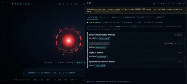 Capture d’écran du module IoT (Capture de l’interface · BRUTUS)