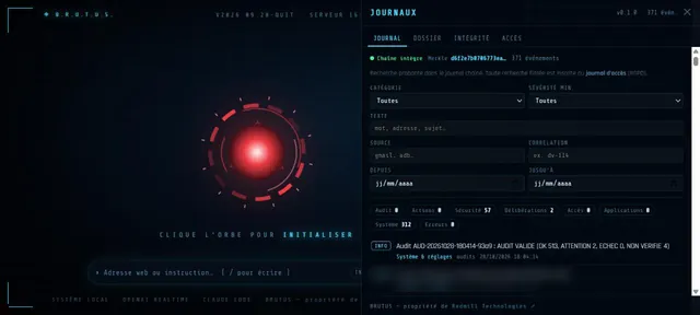 Capture d’écran du module Journaux (Capture de l’interface · BRUTUS)