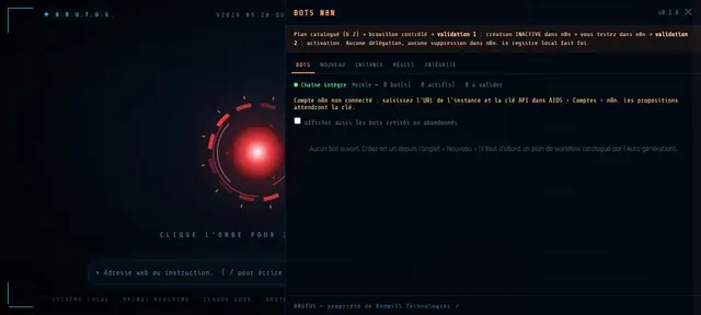 Capture d’écran du module Bots n8n (Capture de l’interface · BRUTUS)