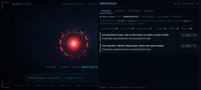 Capture d’écran du module Protocoles (Capture de l’interface · BRUTUS)